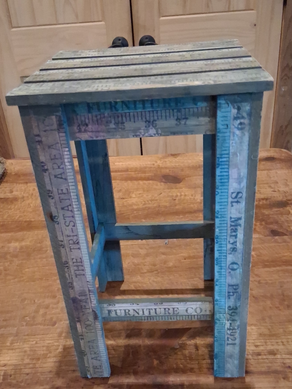 Printed Ruler Wooden Table or Plant Stand